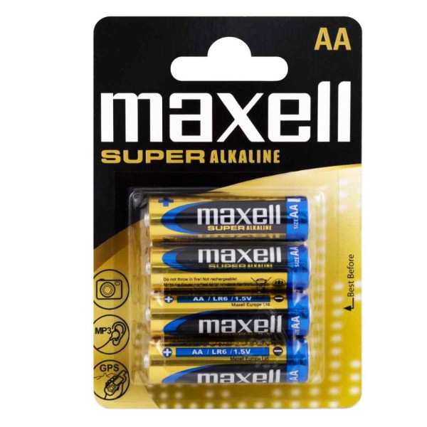 Maxell Super Alkaline Battery AA LR6 4pcs Extra Long Life BLISTER