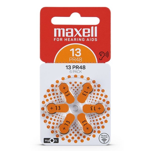 Maxell Battery PR48 13 6BS 6pcs batteries for hearing aids BLISTER