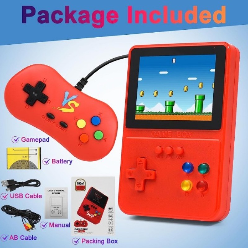 K35 500 Games Mini Retro Arcade Classic Video Game Console + Controller  Portable Handheld 3 Inch LCD Screen Red