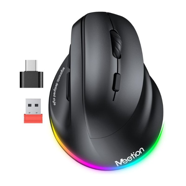 Meetion MT-BTM010R Right Ergonomic Bluetooth & 2.4GHz Dual Wireless RGB Mouse Black