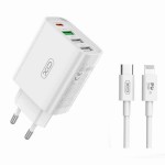 XO L120EU Multi Port Fast Charging Phone Charger + iPhone Lightning Cable (USB-C 20W/USB-A 18W)